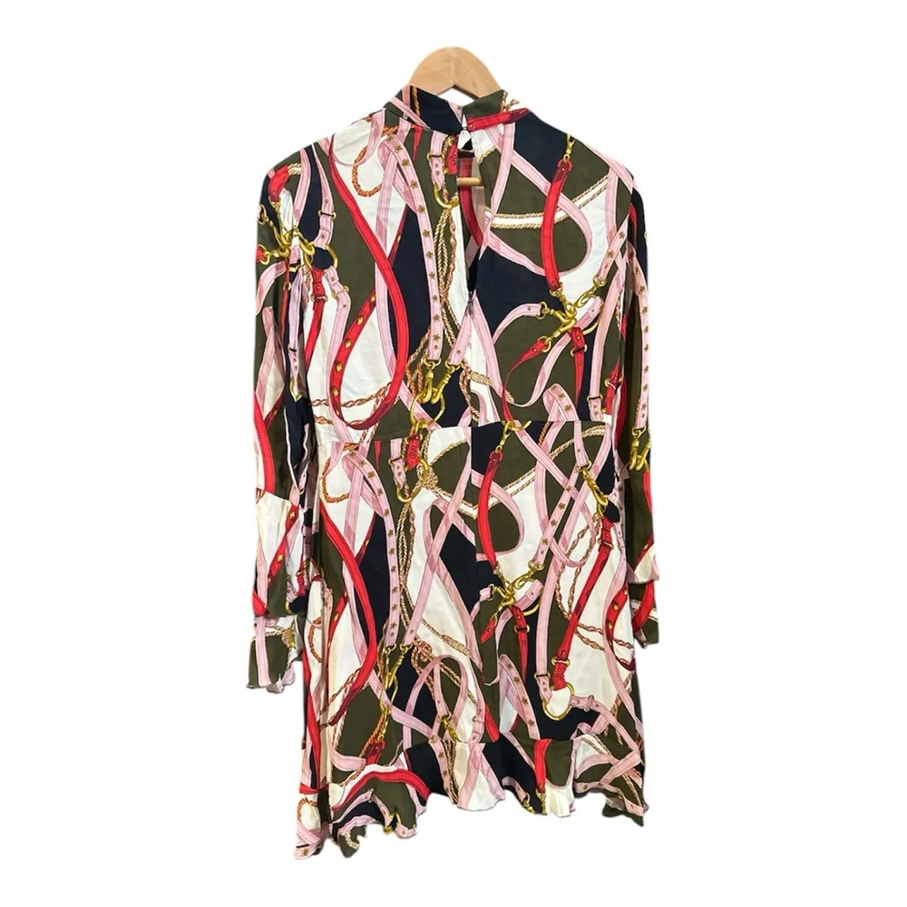 Zara Black, Pink, Red & Olive Chain-Print Mini Dress - Picture 3 of 7